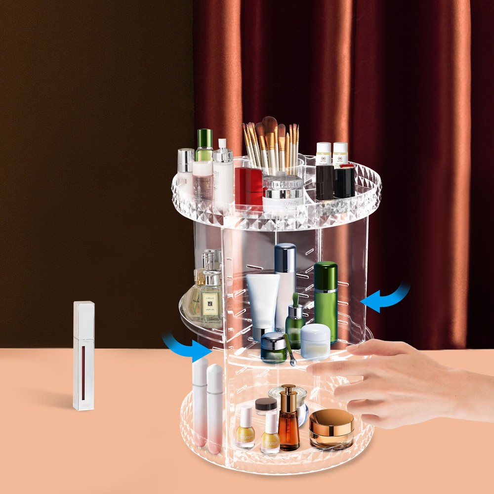 360° Rotating Makeup Organizer Adjustable Shelf Rotatable Cosmetic Organizer Box
