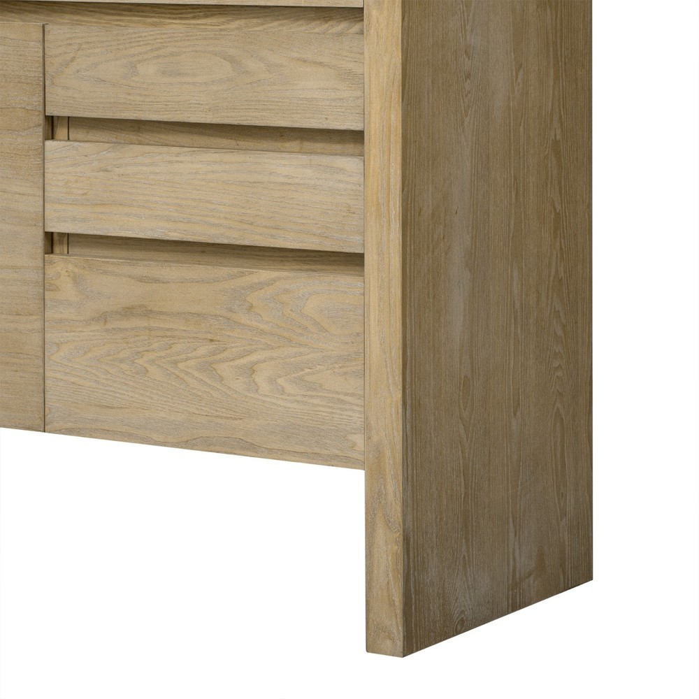 60" Modern Solid Ash Veneer Sideboard (3 Doors+3 Drawers, Semi-Open Shelf