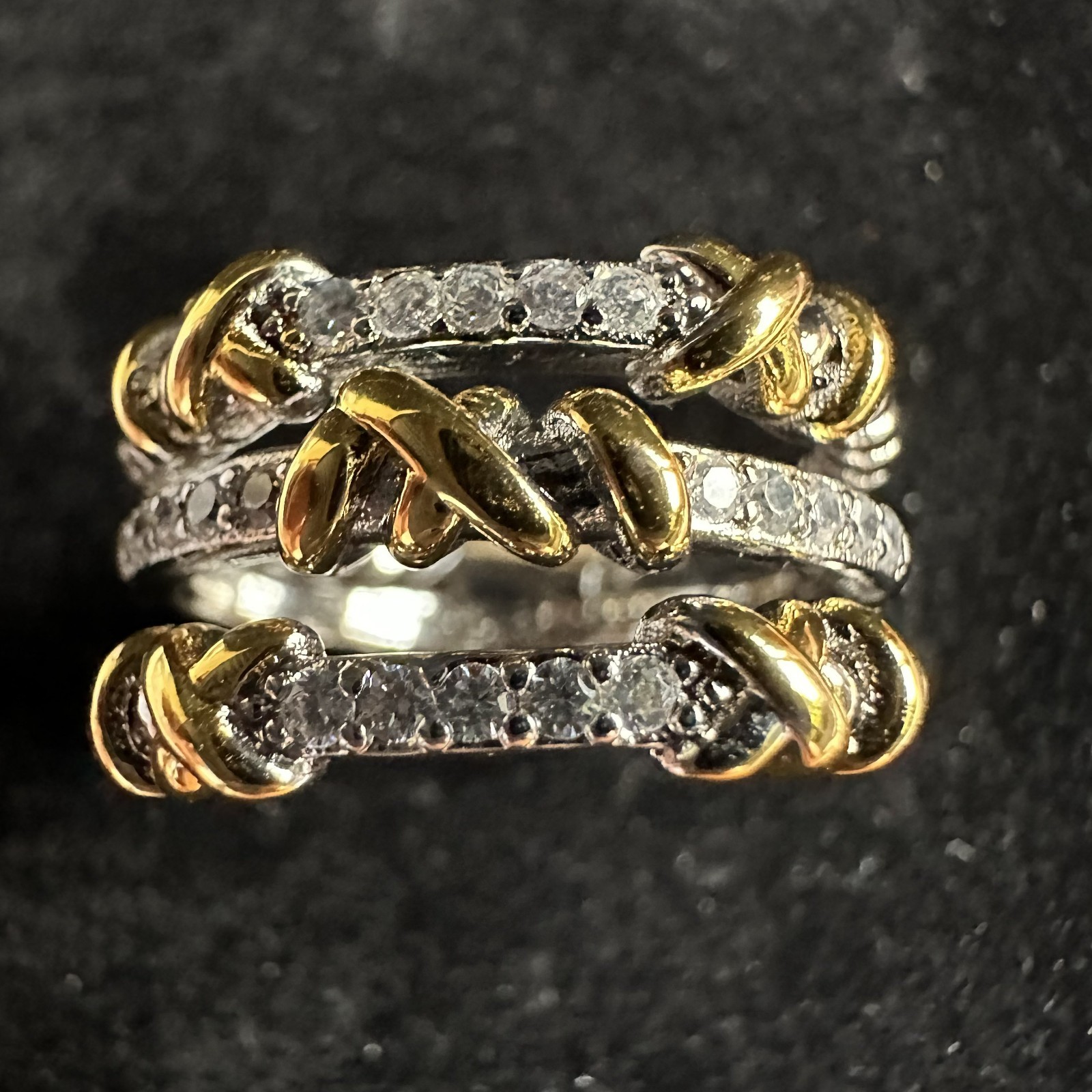David Yurman Petite Helena Wrap Three Row Ring 925 with 18K Gold Diamonds sz 8
