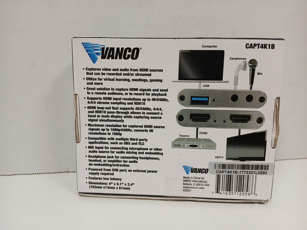 Vanco 4K HDMI to USB Video Capture Device Blue