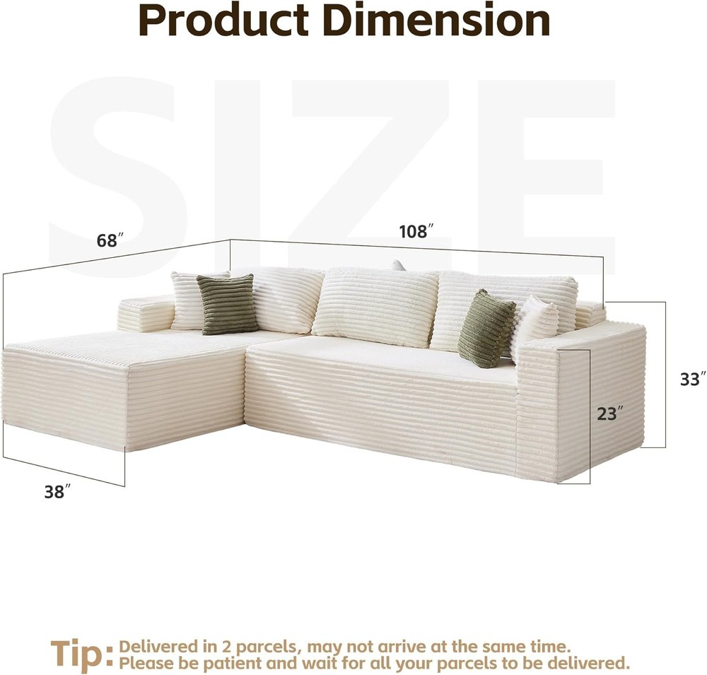 108" Boneless Couches Modular Sectional Sofa with Oversized Chaise No Assembly