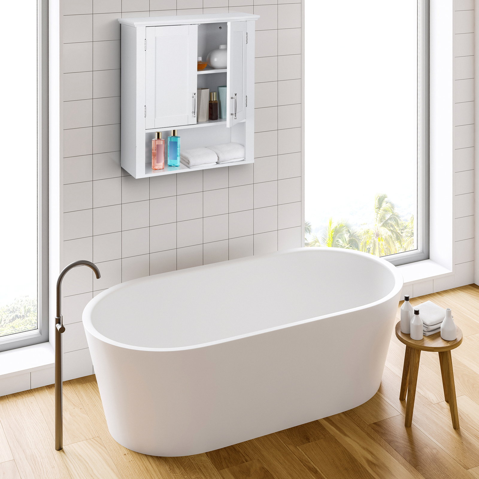 Bathroom Wall Cabinet Mounted Over Toilet Storage Space-Saving Organizing White