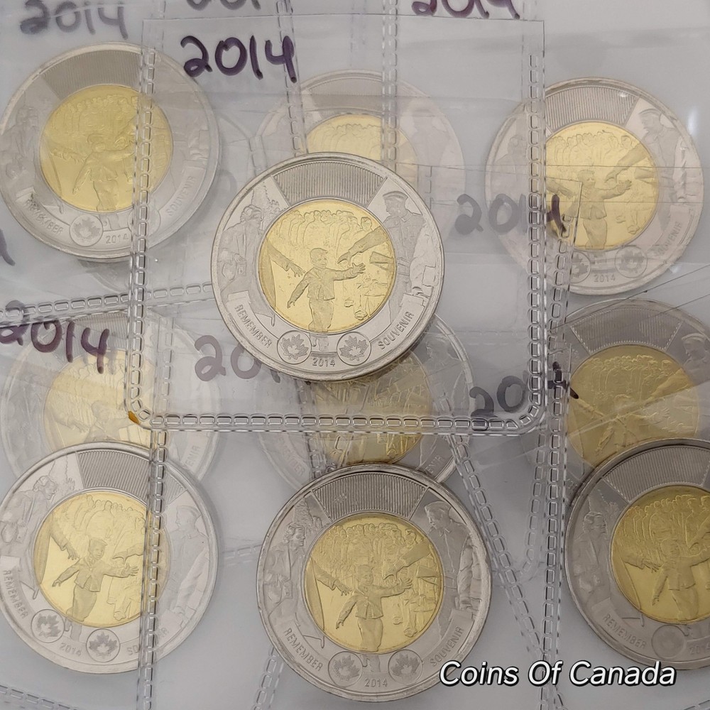2014 Canada $2 Two Dollar Toonie Wait For Me Daddy From BU Roll #coinsofcanada