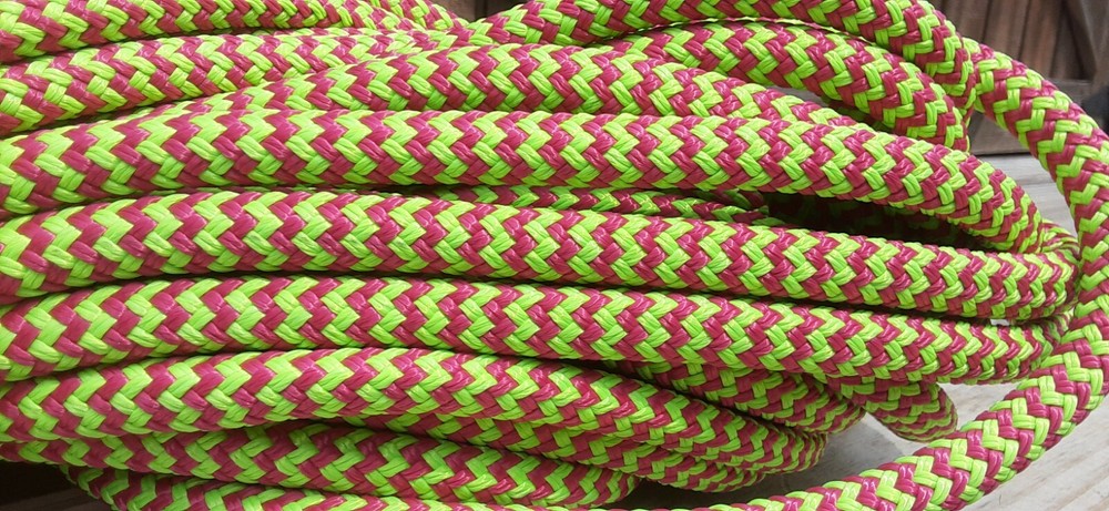 9/16 x 100 ft. Double Braid-Yacht Braid Polyester Rope. Herringbone Lime/Fuchsia