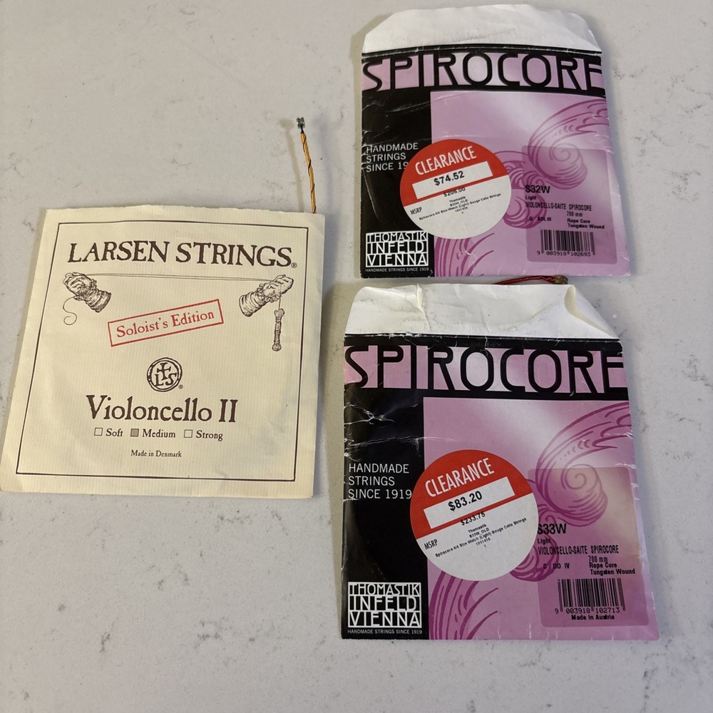 1 Larsen String Violencello II. 2 Spirocore Violoncello Strings Used