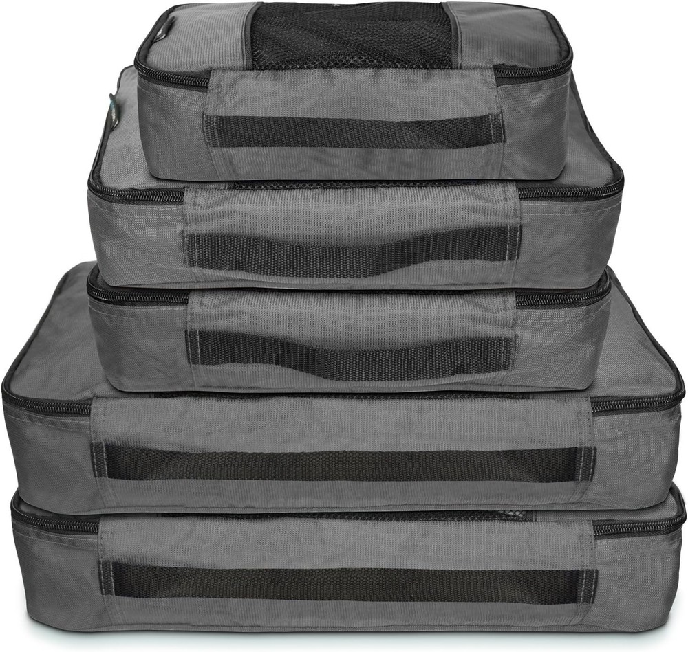 Durable 5-Piece Nylon Packing Cube System for Travel Silver