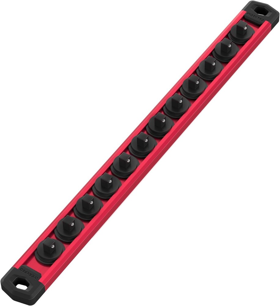 WORKPRO MultiColor 1/4'' Dr Magnetic Socket Organizer Aluminum Alloy Socket Rail