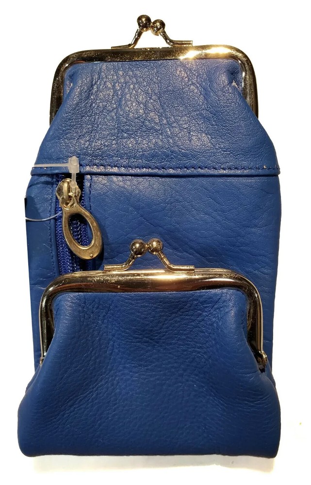 Blue Leather Cigarette Smoke Carrying Case Coin Holder Zip Pocket Wallet