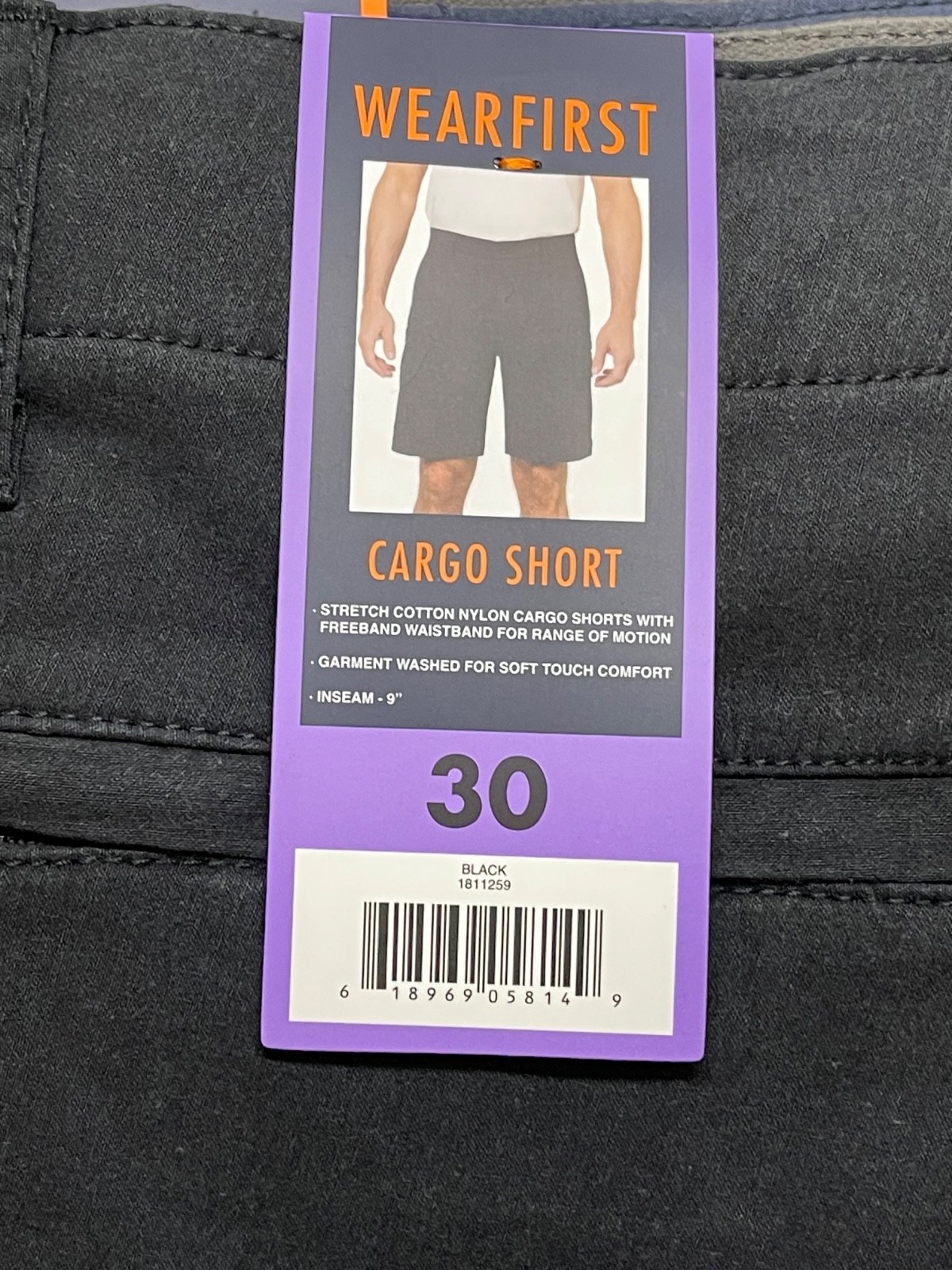 WearFirst Men’s BLACK Classic Fit Stretch Waist Cargo Shorts NWT Choose Size