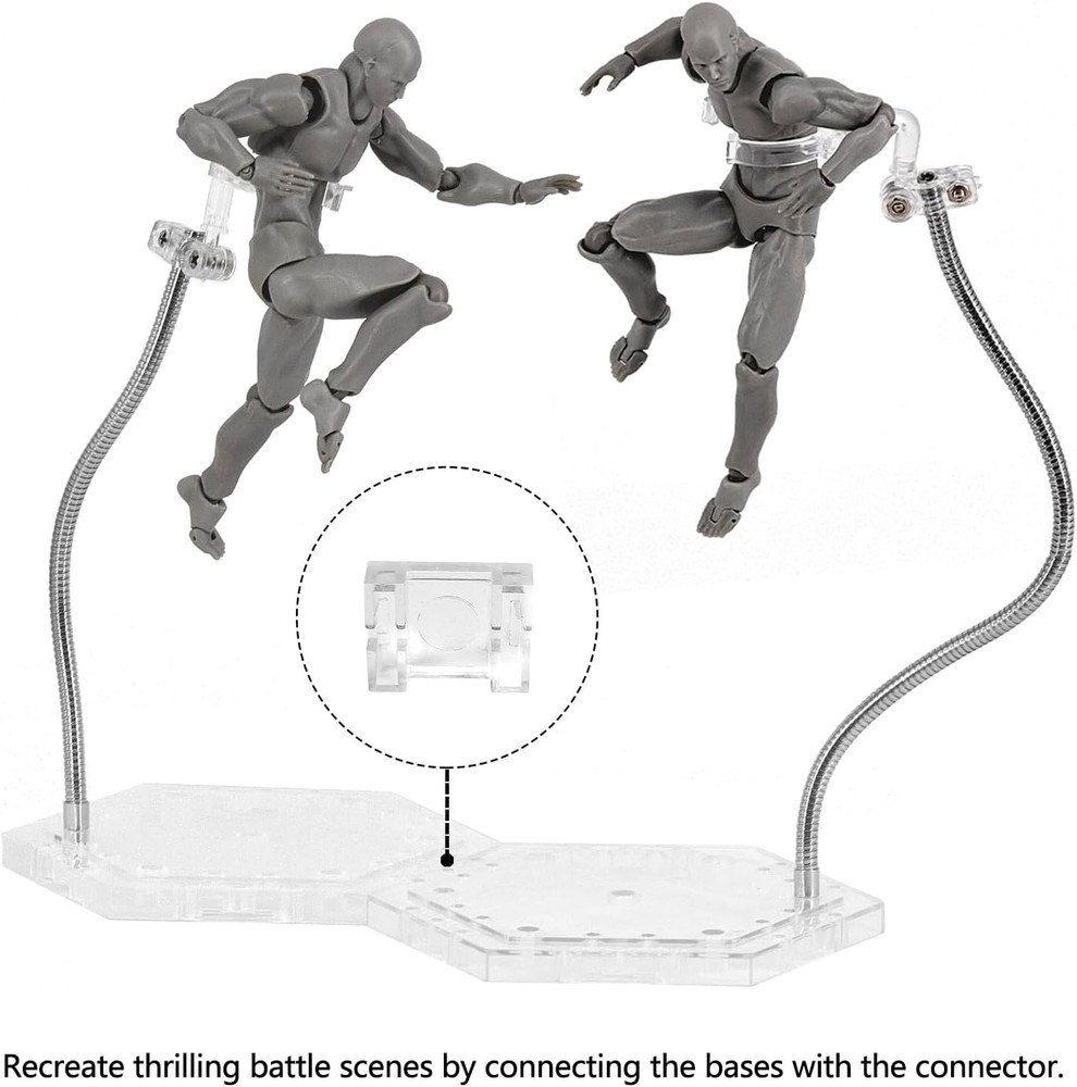 Action Figure Stand with Adjustable Metal Support Arm, 2Pcs Clear