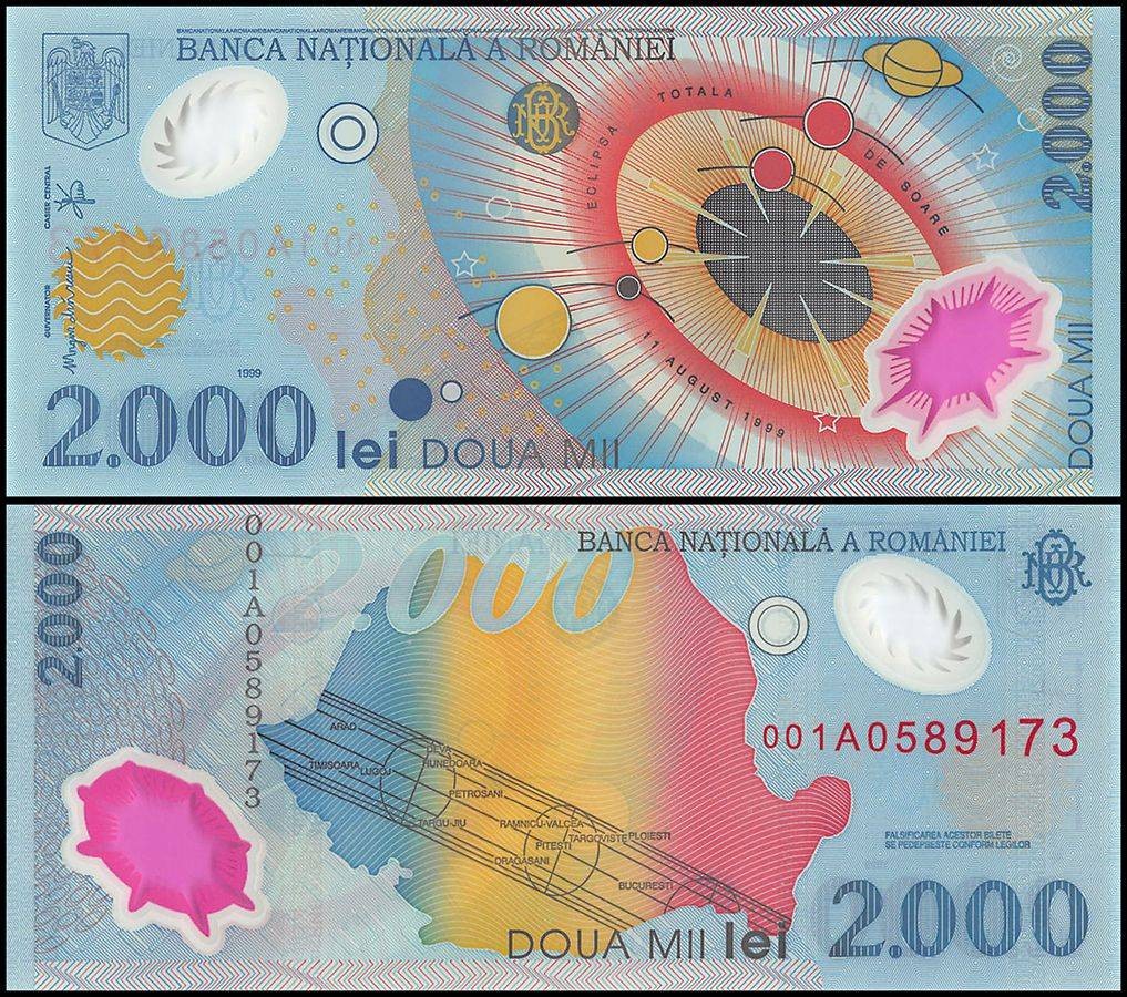 Romania 2000 Lei, 1999, P-111b, UNC, Polymer, Original Folder X 10 PCS