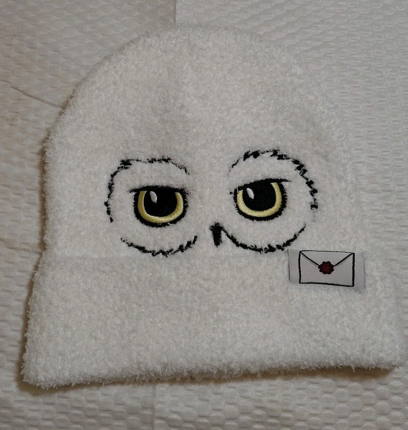 Harry Potter Owl Hedwig Chenille Beanie Hat One Size White Toboggan