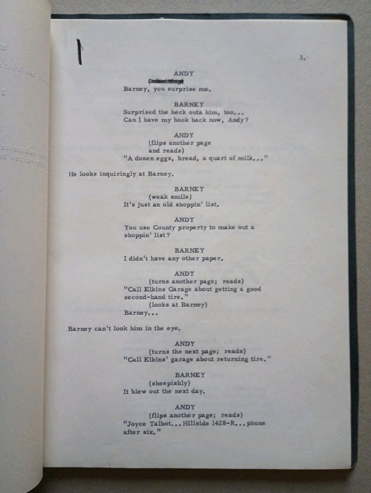 Original ANDY GRIFFITH SHOW TV SCRIPT 'Andy Forecloses' + Handwritten Notes
