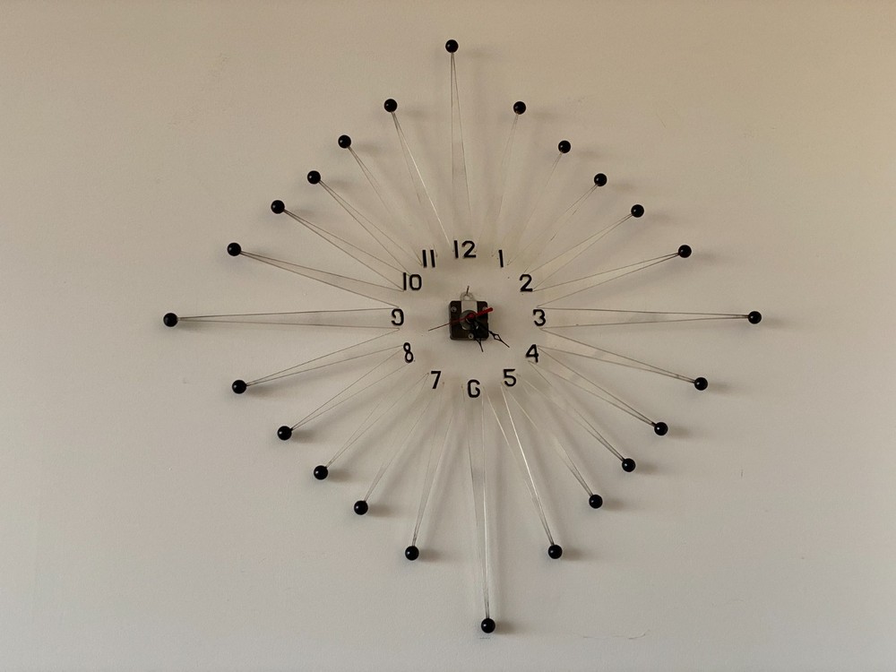 Large Vintage Lucite Starburst Wall Clock