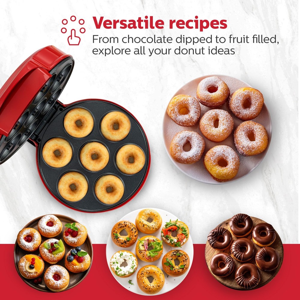 7-Count Mini Donut Maker – Makes 7 Donuts in Minutes, Non-Stick Plates, Compa...