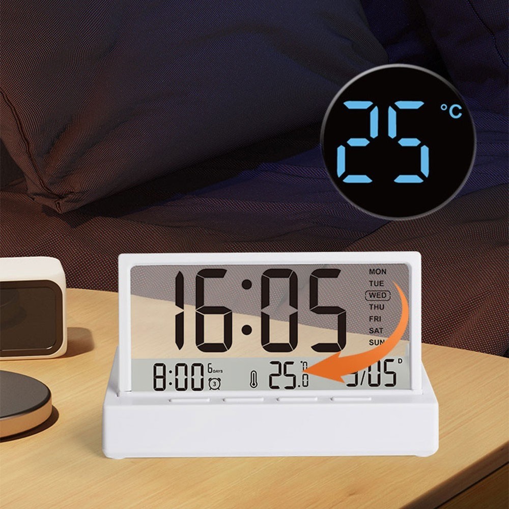 Desktop Electronic Alarm Clock with Transparent Display Temperature Date Week