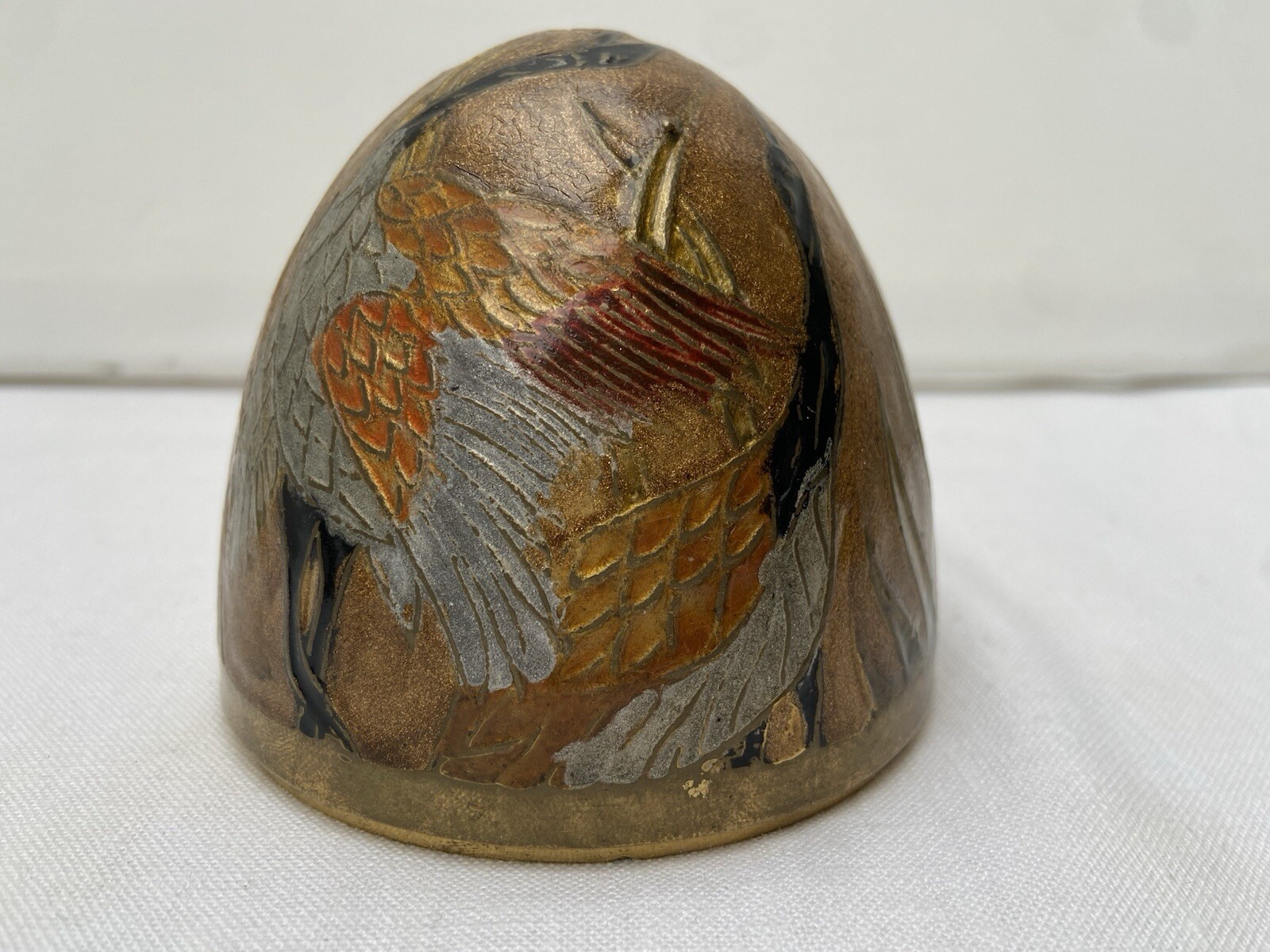 Solid Brass Egg & Stand Cloisonne Painted Trinket Box Ornate Enamel India Birds