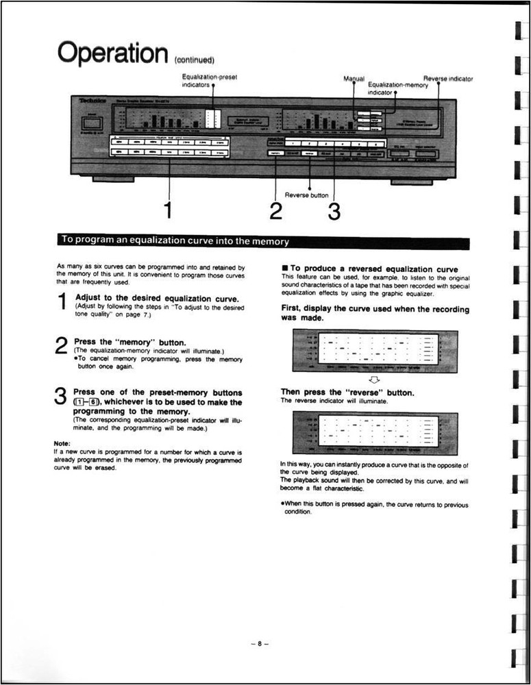 Technics SH-GE70 Graphic Equalizer Owners Manual - Operating Instructions