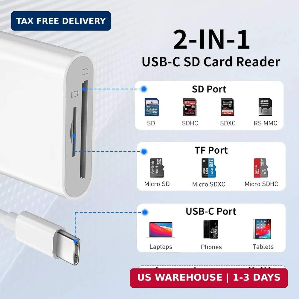 USB C SD Card Reader for iPhone 15 16/iPad/MacBook/Mac,Type C Memory Trail Camer