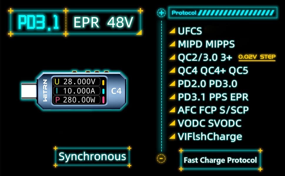 USB Power Meter PD 3.1 Type-c Tester Digital Multimeter Current C5(20bit)