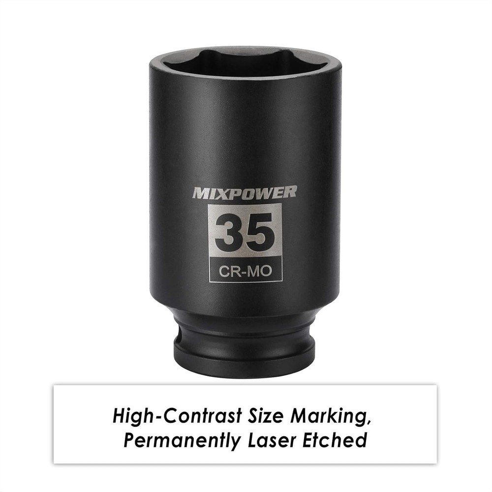 High-Torque 1/2" Drive Deep Impact Socket, 35mm - Engineered for Impact Drivers