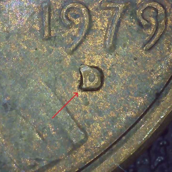 1979 D Lincoln Penny error repunched mintmark