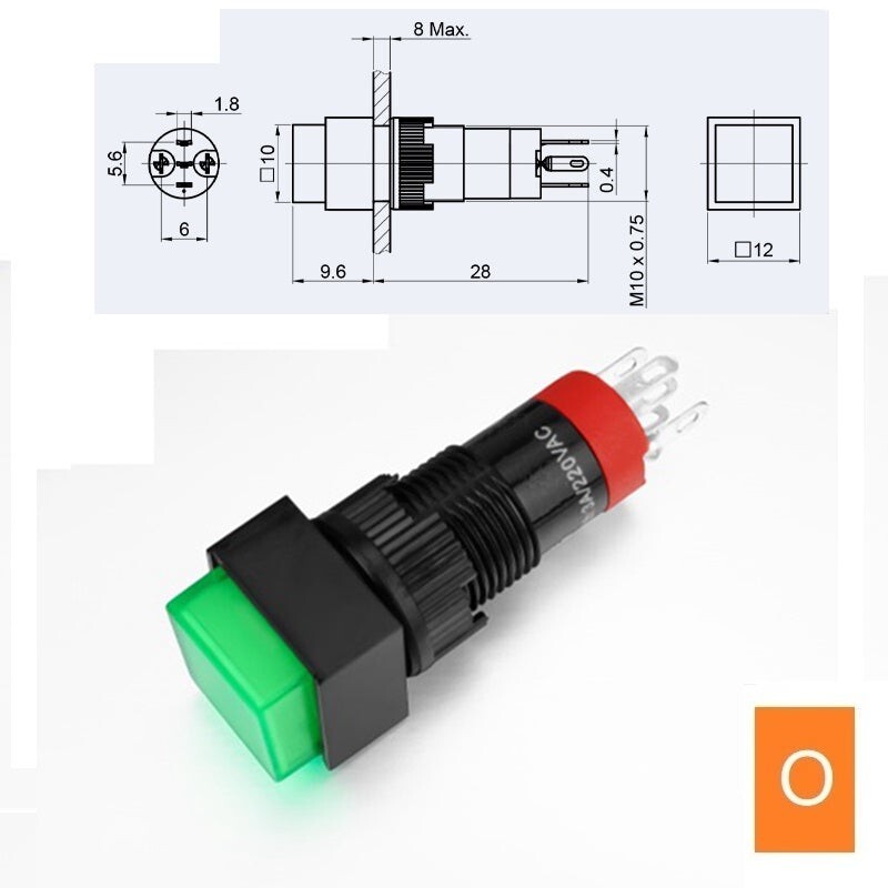 10mm SPDT LED Illuminated ON/OFF Square Plastic Push Button Switch (LAS3F-11Z)