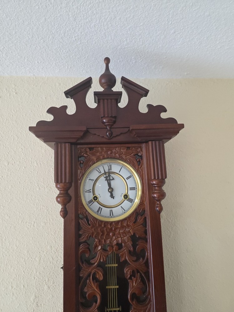 R&A Wind Up Movement Wood & Glass Pendulum Wall Clock Fully Functional