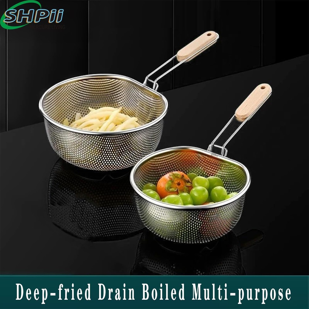 304 Stainless Steel Strainer Basket with Self-Draining Solid Base Ideal for k...