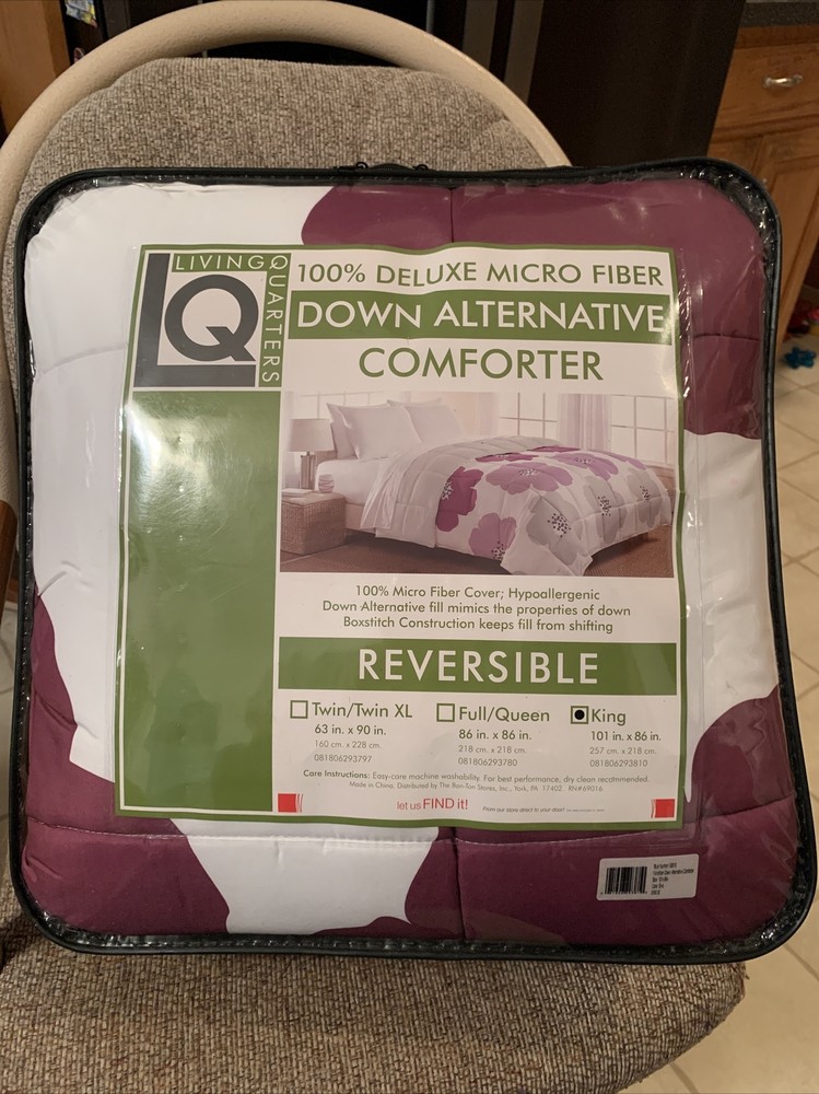 Reversible Microfiber Down Alternative Comforter Evie Purple Gray White King New