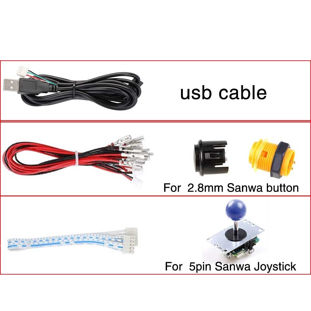 USB Arcade Encoder Zero Delay PC to Joystick 5Pin MAME Sanwa Push Button+Cable