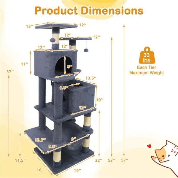 Multi-Level Cat Tree Tower with Scratching Posts - Large Cat Condo with Hammock