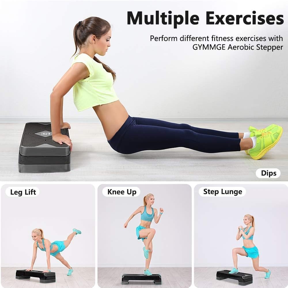 Adjustable Workout Aerobic Stepper, Aerobic Exercise Step Platform with 2 Ris...