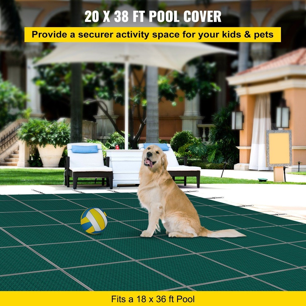 20 x 38 ft Rectangular Inground Pool Safety Cover w/ Right Step Triple Stitched
