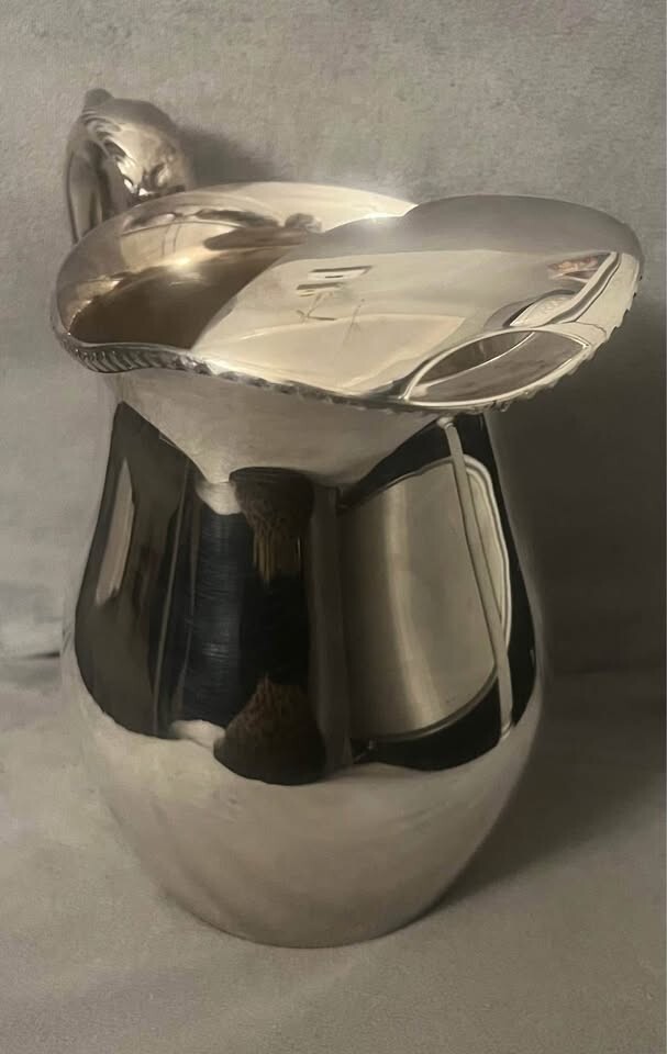 Vintage Crescent Silverplate Water Pitcher with Ice Guard
