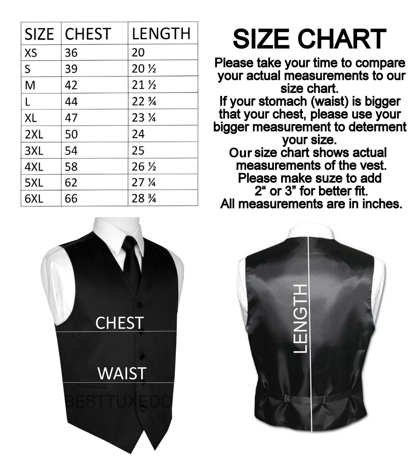 Italian Design. Black Satin Formal, Wedding, Prom Tuxedo Vest (Men's XS - 6XL)