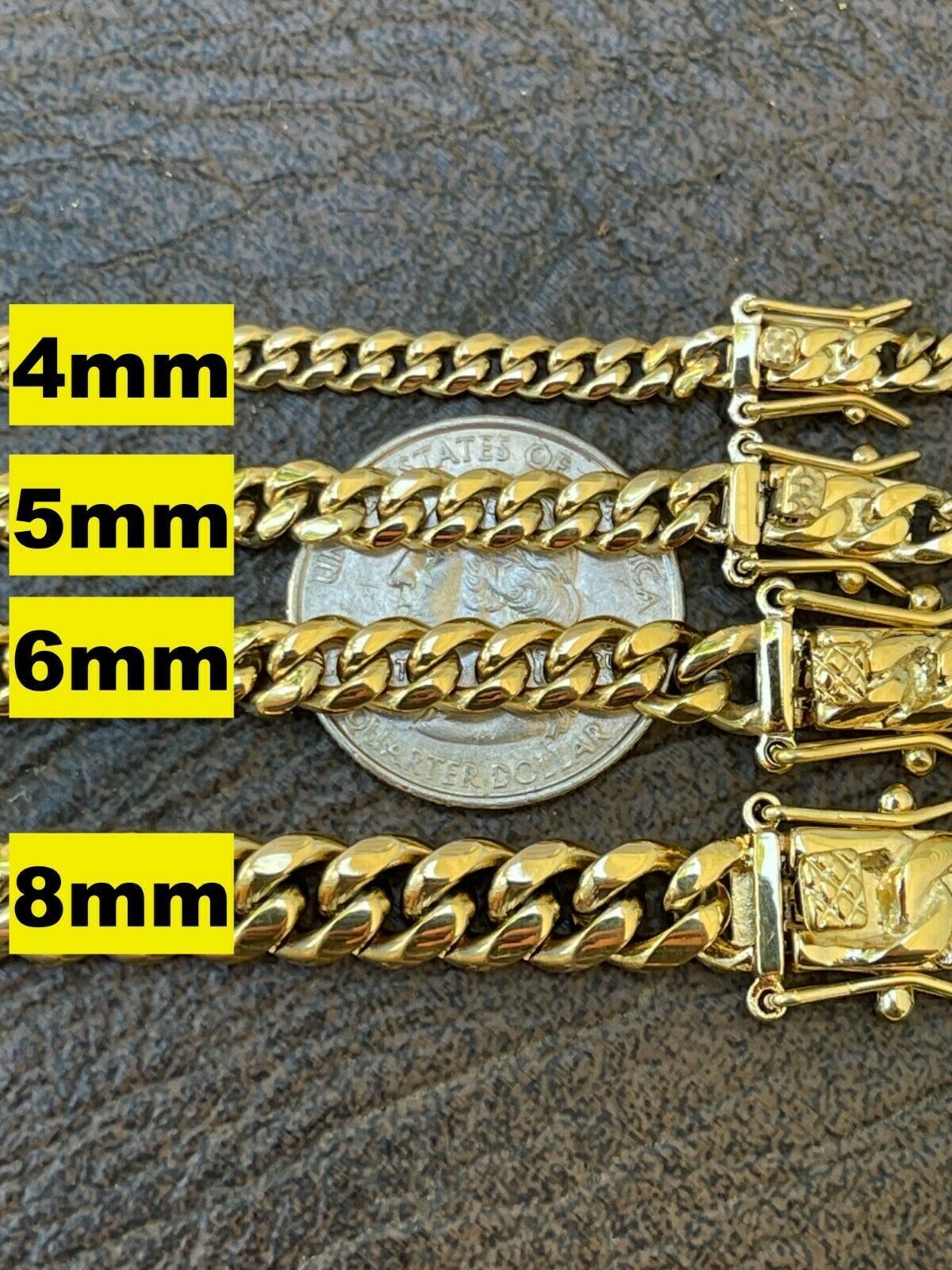 Miami Cuban Link Chain Necklace Bracelet 14k Gold Plated Stainless Steel 4-14mm