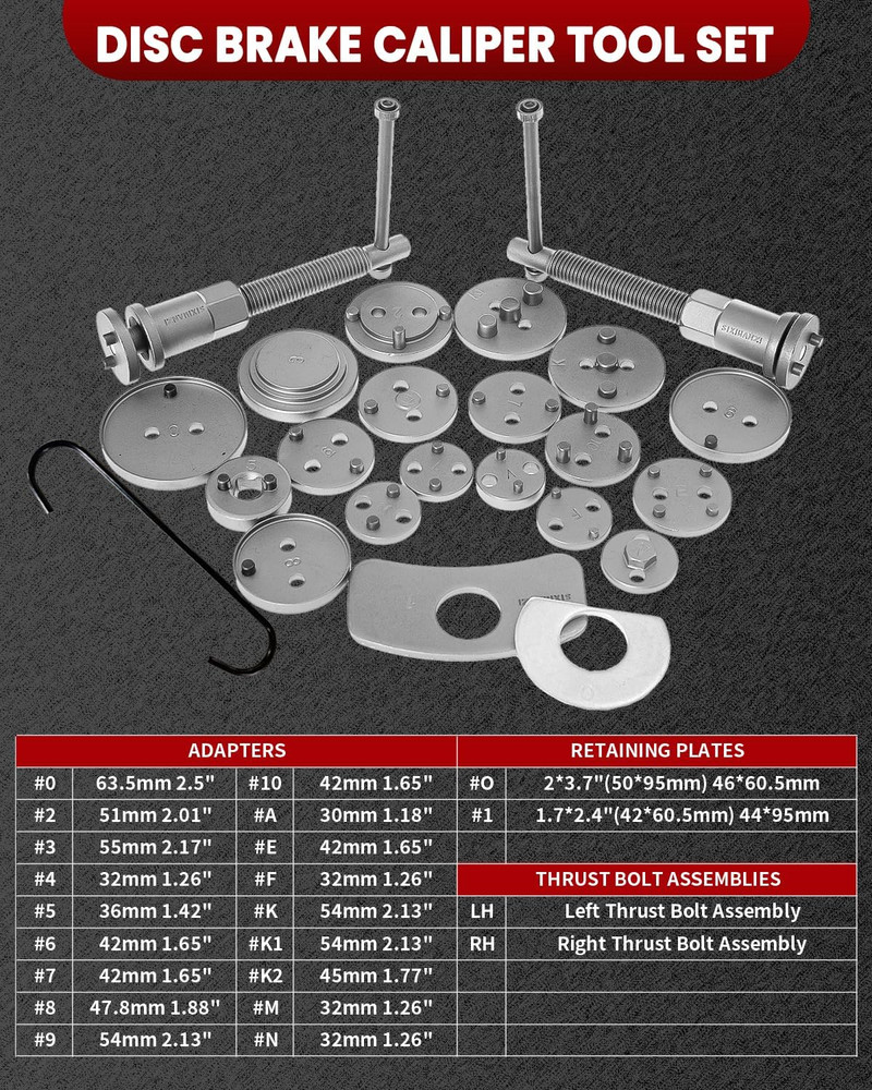 Brake Caliper Tool Heavy Duty Brake Caliper Compression Tool Red 24Pc