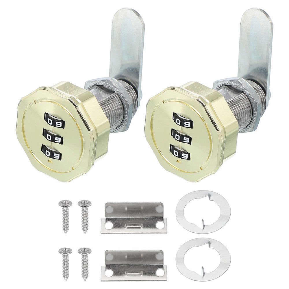 2Pcs 13/16" Combination Cabinet Cam Lock Cylinder Password Coded Lock Gold