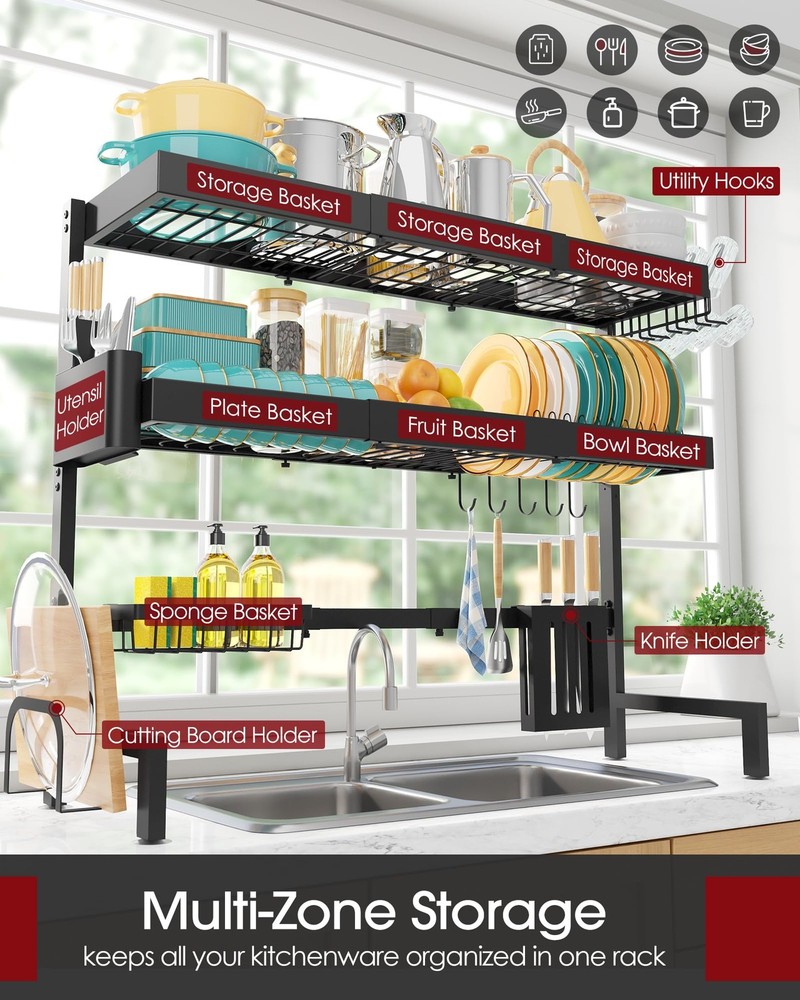 Maximize Kitchen Space - Expandable Over Sink Dish Rack 3 Tier