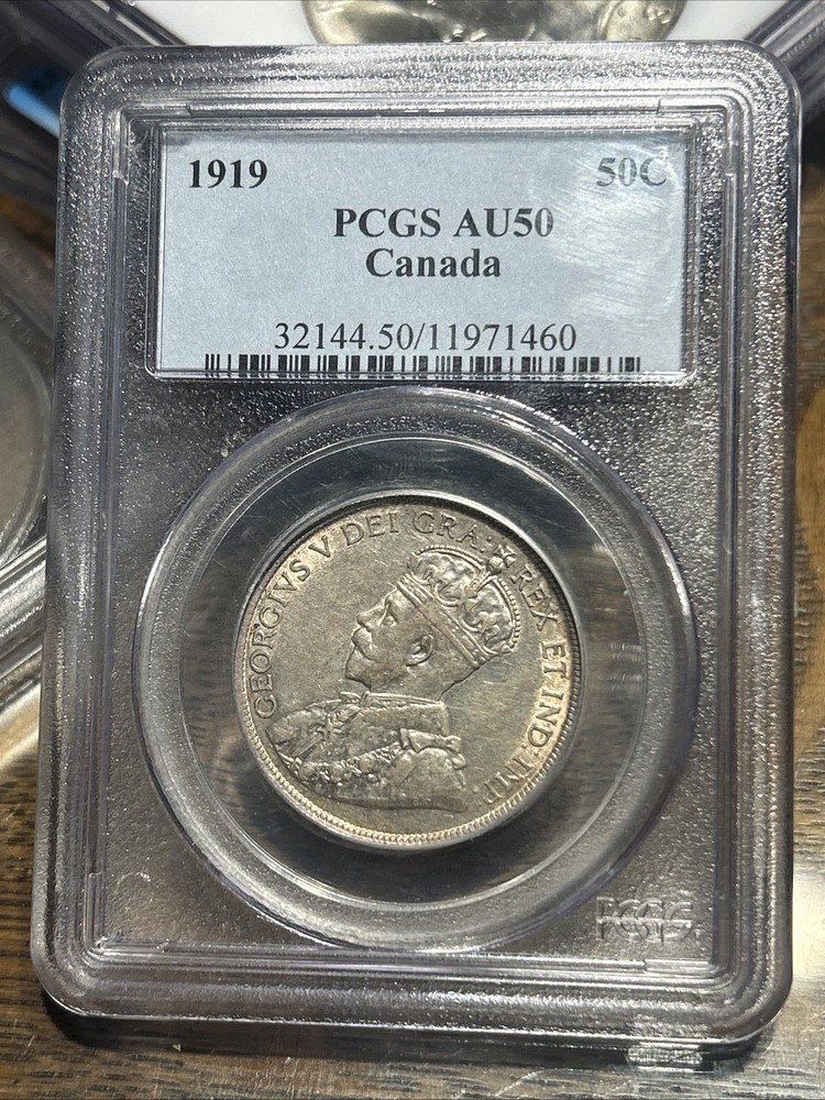 PCGS AU50 1919 Canada 50 Cent Silver Half Dollar