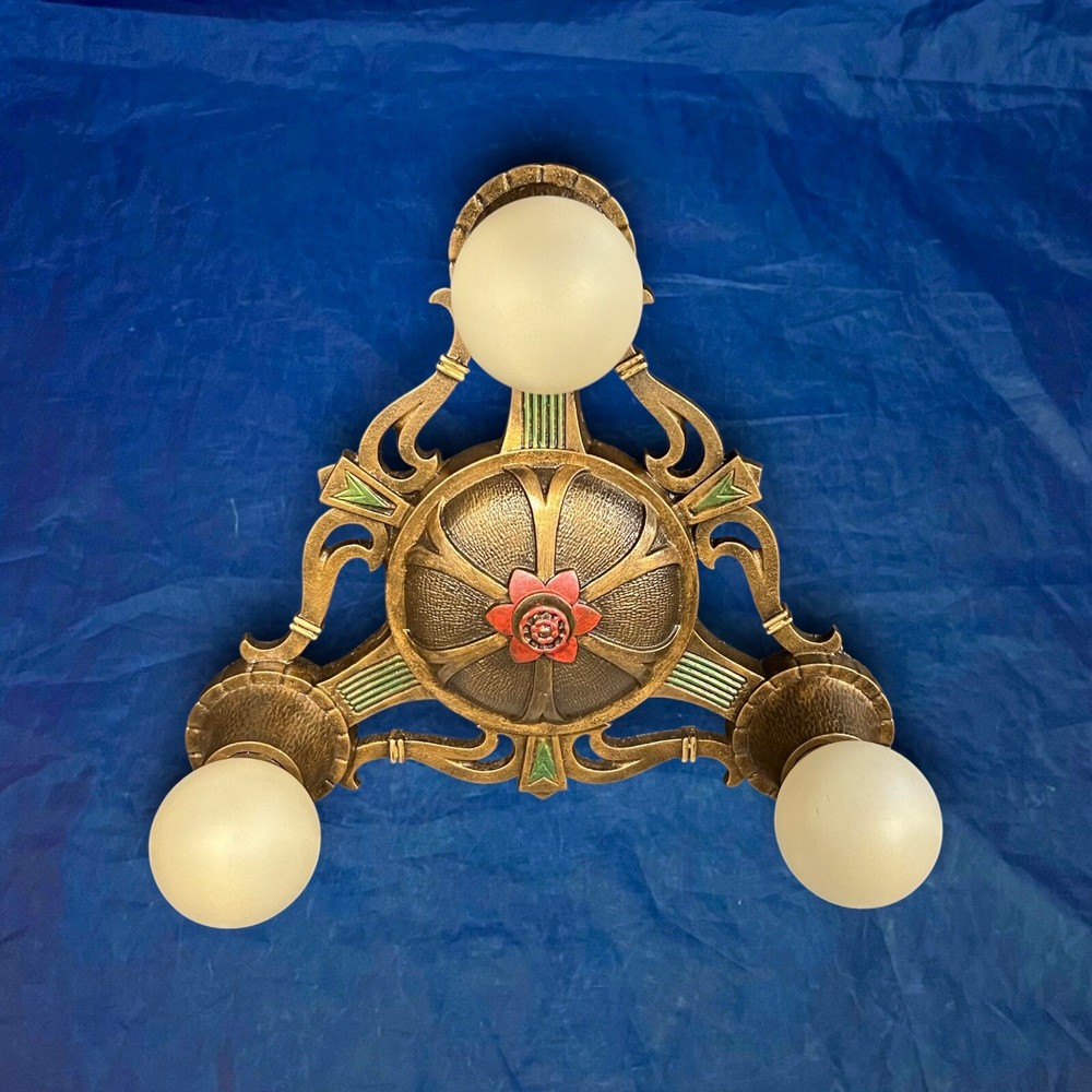 Nice Antique Three Socket Flush Mount Fixture Great 62B