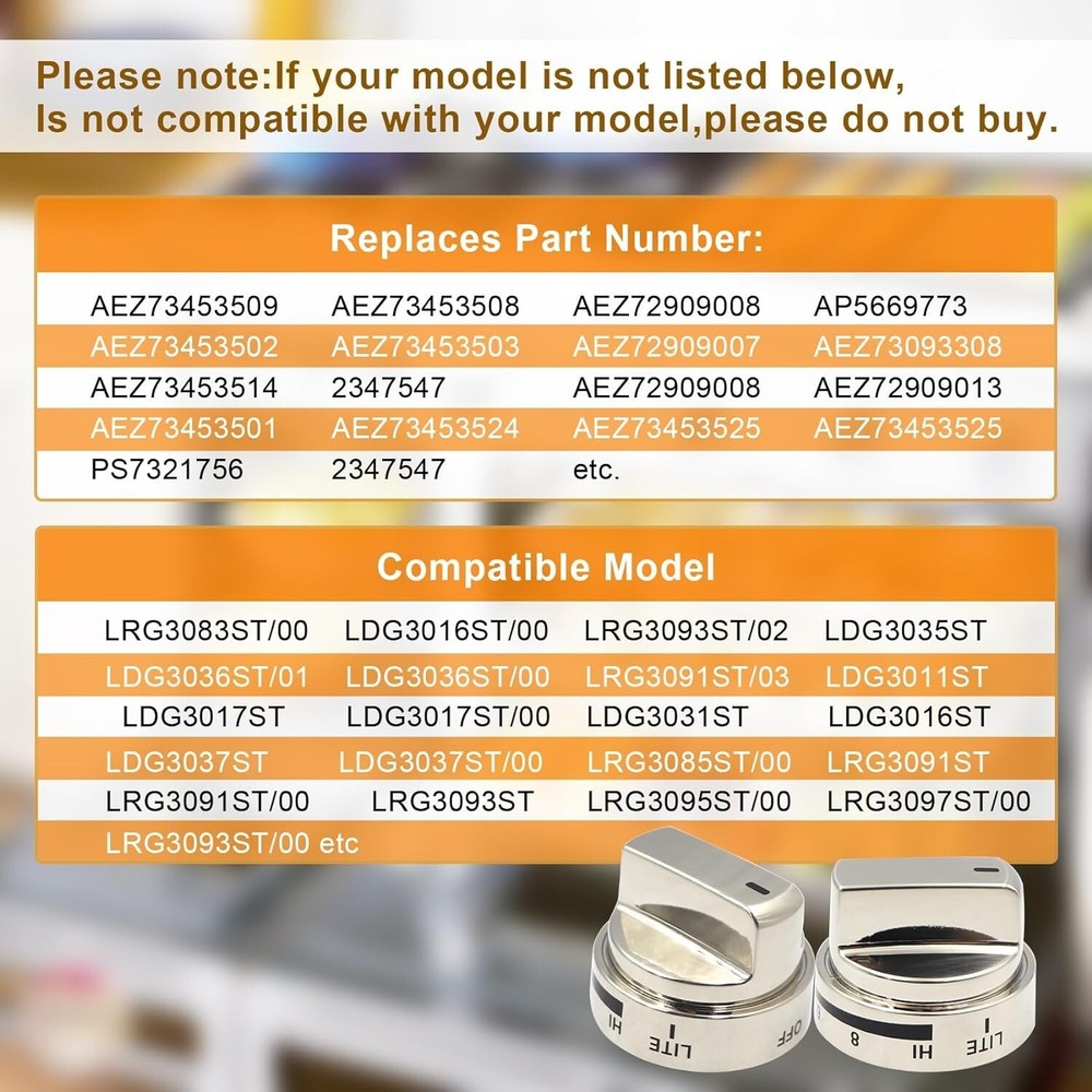 5 Pack AEZ73453509 Burner Knobs Replacement Parts for LG Range LDG3015ST