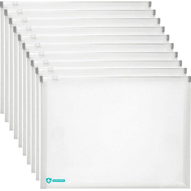NEW 10x Marbig Antimicrobial Document Wallet Zip Closure Folder Clear