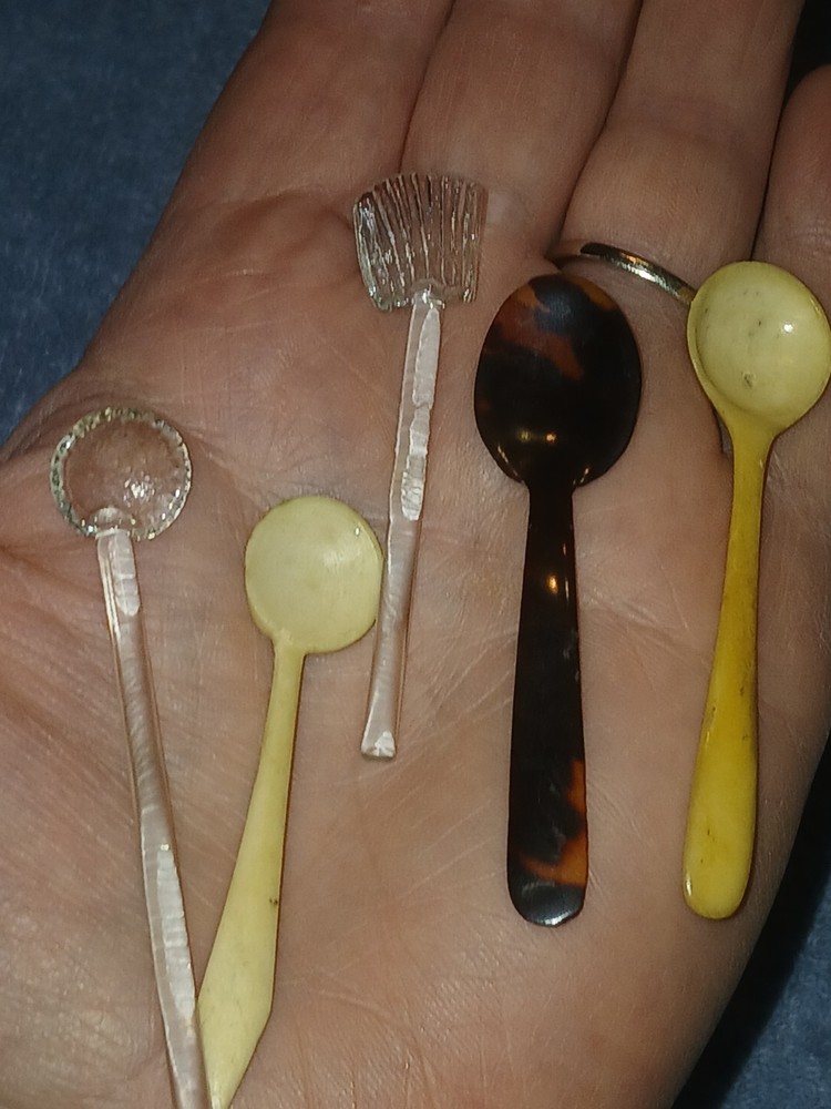 Salt Cellar/Dip Spoons. Set Of Five Mix Matched Colors And Patterns.