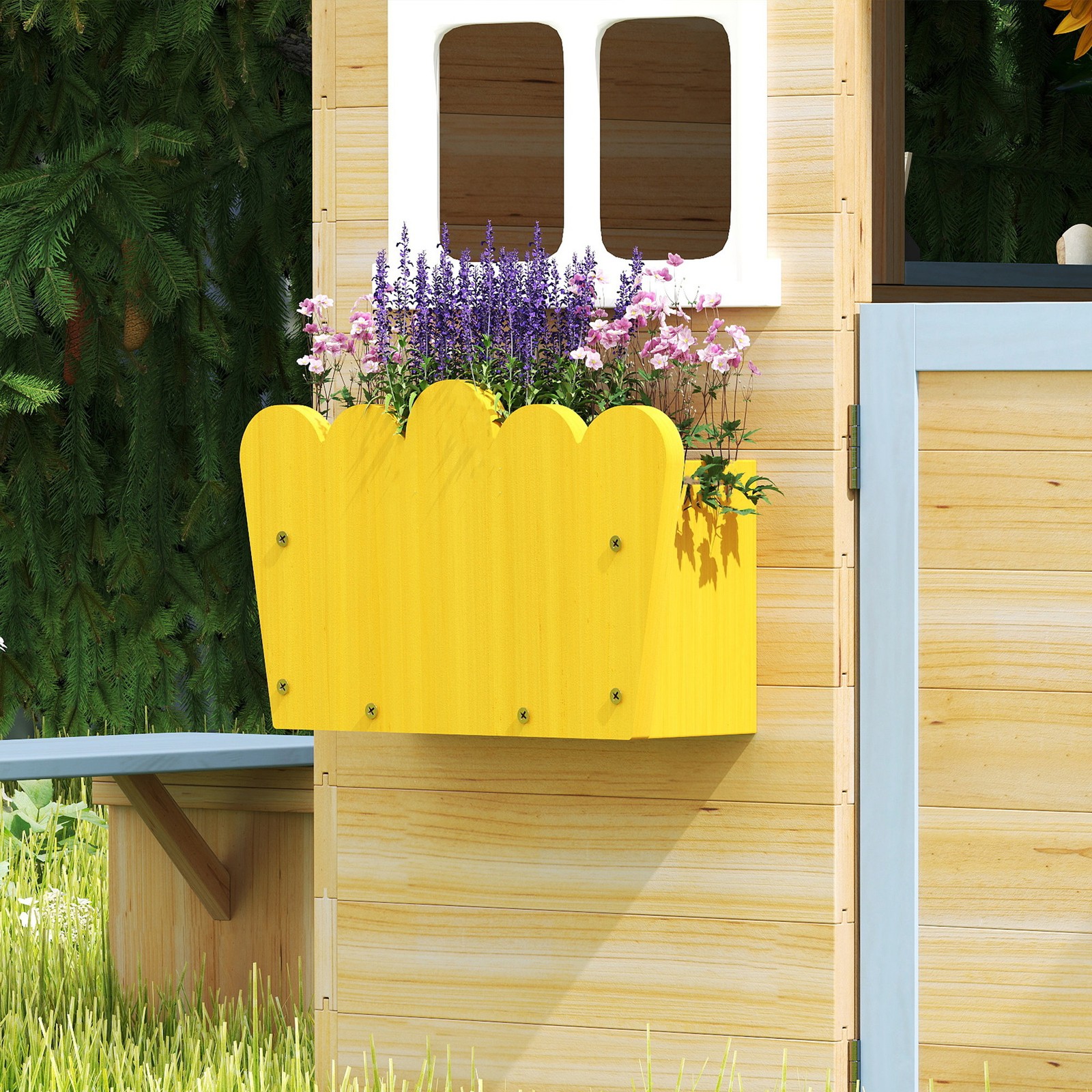 Wooden Kids Playhouse, Garden Pretend Play Games, w/ Flowers Pot Holder