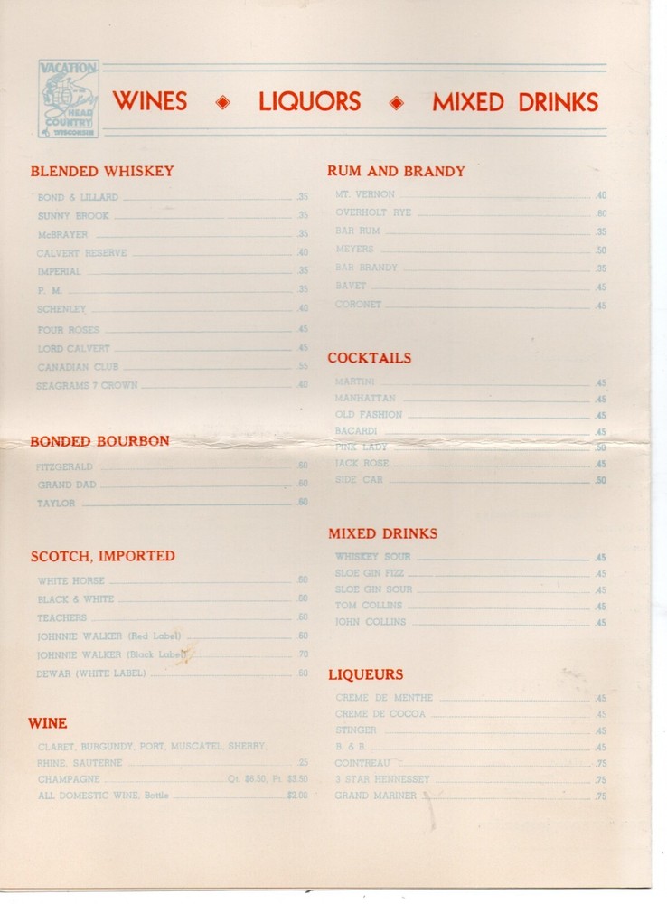 1948 Menu from the Hotel Eau Claire