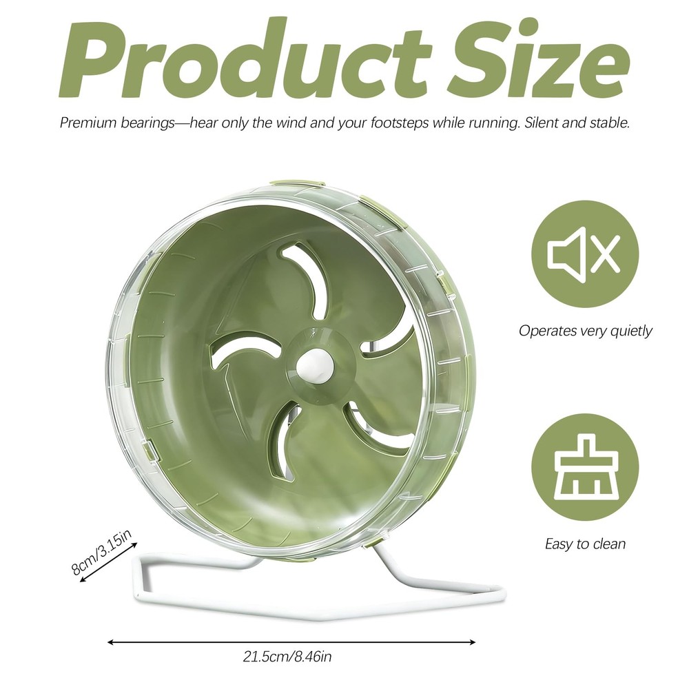 8.4" Height-Adjustable Silent Hamster Wheel Stand, Quiet Hamster Exercise Whe...