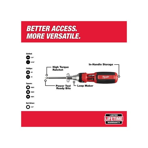 Milwaukee Tool 48-22-2322 9-In-1 Square Drive Ratcheting Multi-Bit Driver