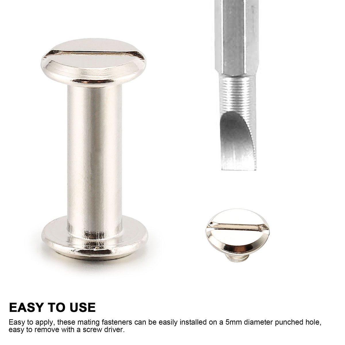 100Pcs Chicago Screws Metal Screw Posts Nail Rivet for Leather Crafts 5 Size Set